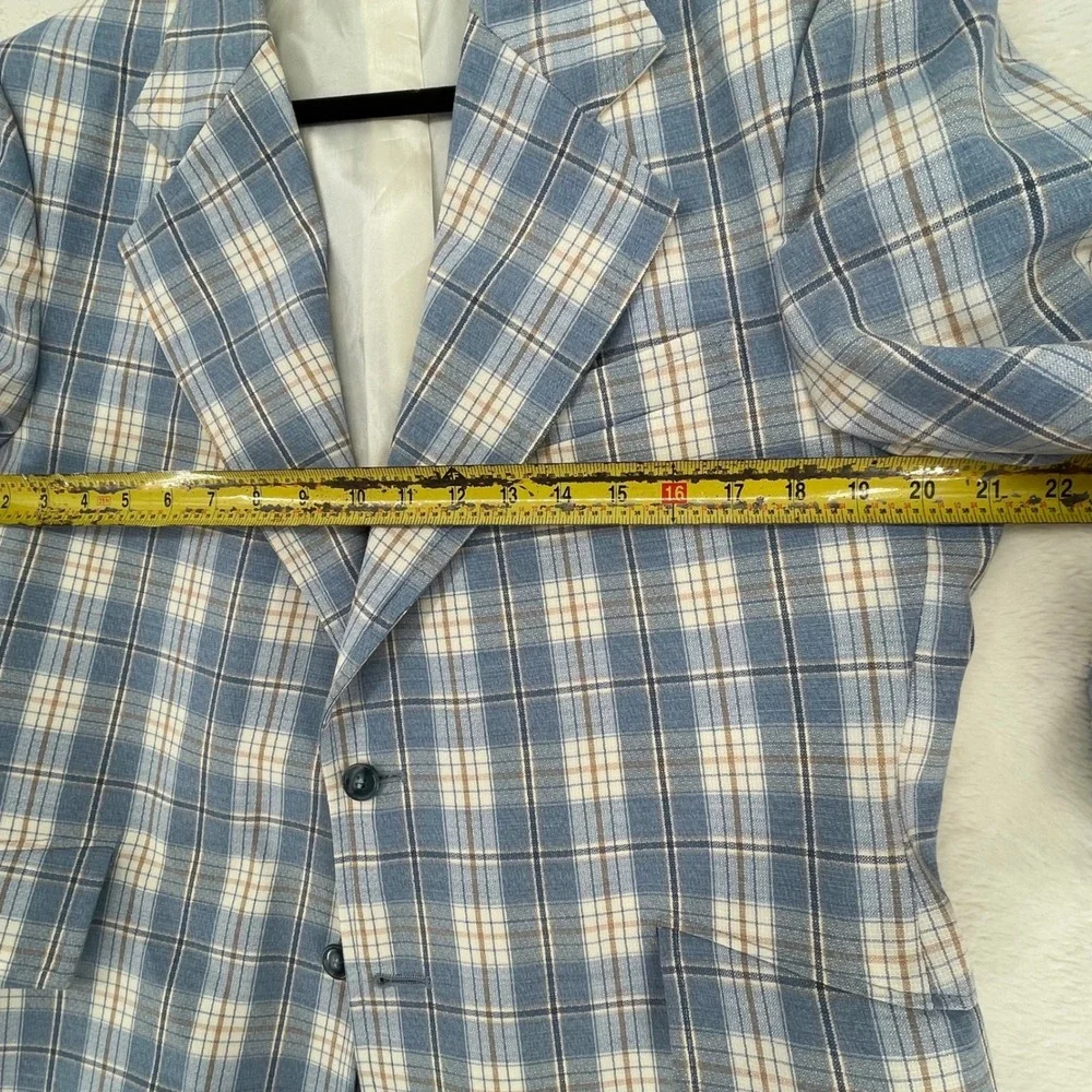 Kuppenheimer Designer Collection Mens Blue Plaid Vintage Sport Coat Blazer 42R